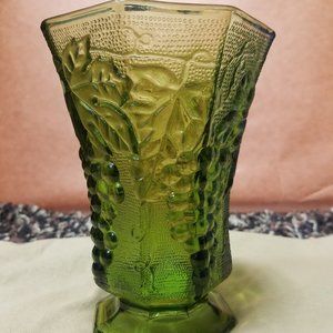 Vintage Glass Vase Green Footed Grape Vine Embossed Anchor Hocking